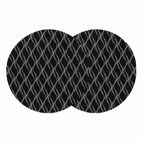 Black Moire Waves Round 13 Inch Placemats Set of 2, Modern Abstract Art Geometric HeatResistant Non Slip Place Mats for Dining Table, Wipeable Braided Kitchen Table Mats for Housewarming