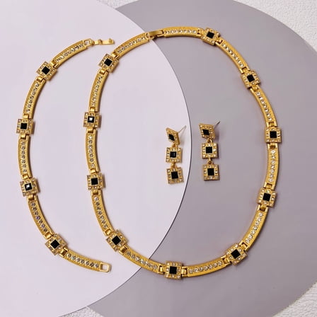 Black Moissanite Electroplated Real Gold Matt Gold 925 Silver Needle Suit Necklace