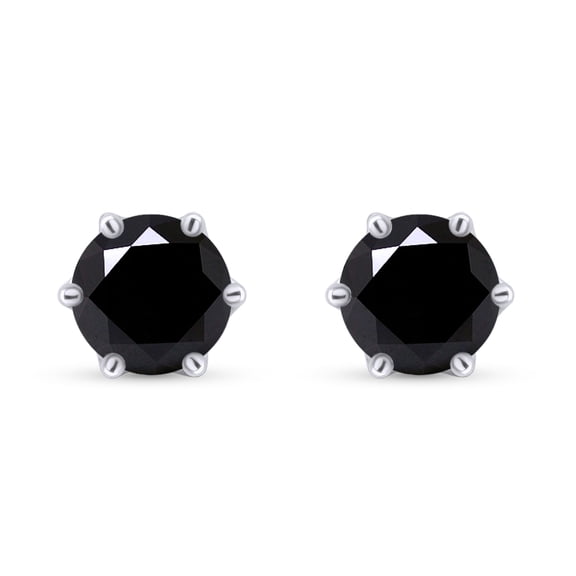 Black Moissanite Stud Earrings 2ct 14K White Gold Over Sterling Silver Ear Studs for Women