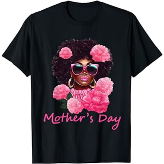 Black Mom African American Afro Women Flower Carnation T-Shirt