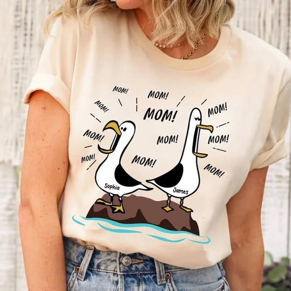 Seagull Mom Mom Mom Personalized Shirt, Funny Mother's Day Gift, Cute Bird Graphic Tee, Beach Theme Mom Shirt, Unisex T-Shirt