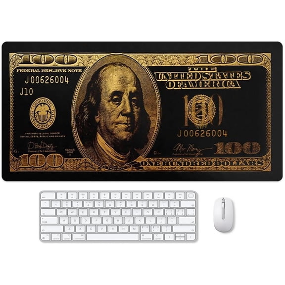 Black Money Rectangle Mouse Pad Non Slip Rubber Base Cool Funny US Dollar Full Desk Mouse Pad 100 Dollar Bills Gaming Keyboard and Mouse Pad for Laptop Computer Office Home Desk 31.5“x15.7