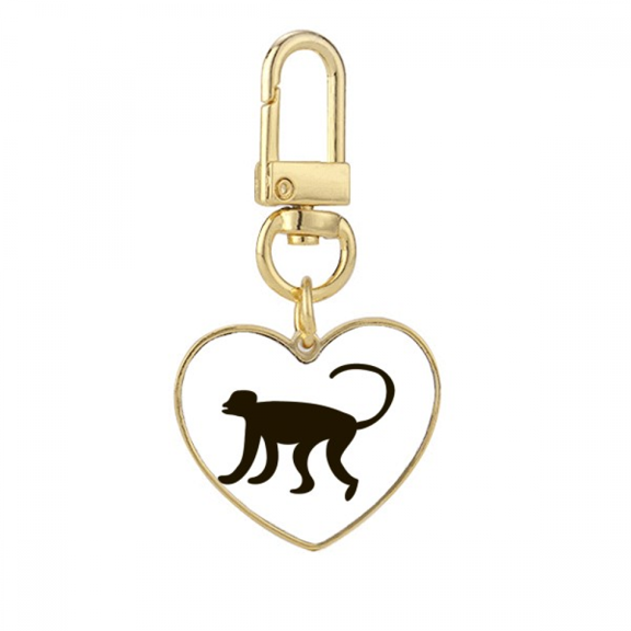 Black Monkey Animal Portrayal Gold Heart Keychain Metal Keyring Holder