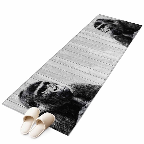 Black Monkey Retro Kitchen Runner Rug 2x6 Washable Runners for Hallway Non Slip Modern Art Wildlife Gray Wooden Large Area Rug Indoor Floor Carpet for Bathroom Laundry Entryway Bedroom Living Room