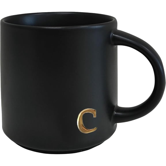 - Black Monogram Ceramic Mugs, 15 oz Golden Initial Coffee Cups, Elegant Alphabet Tea Mugs, Personalized Halloween Mug with Gift Box, Perfect for Office and Home Décor (c)
