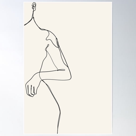 Black Monoline Half Woman Draw Poster Wall Art, Modern Wall Decor For Living Room Bedroom, 8x12 UNFRAMED