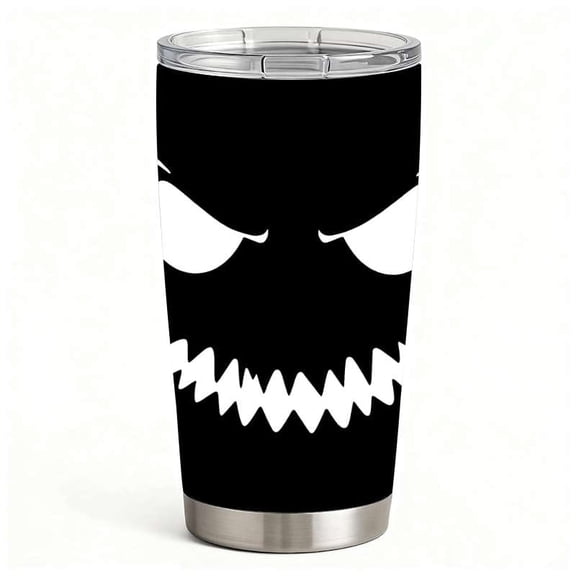 Black Monster Face Stainless Steel Tumbler with Lid, Double-Wall Insulated Travel Cup