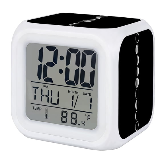 Black Moon Digital Alarm Clock for Bedrooms, Smart LED Alarm Clock with 7 Color Changing Night Light, Modern Art Aesthetics Contemporary Luxury Silent Wake Up Clocks for Sleep Study Cooking 3.2"x3.2"