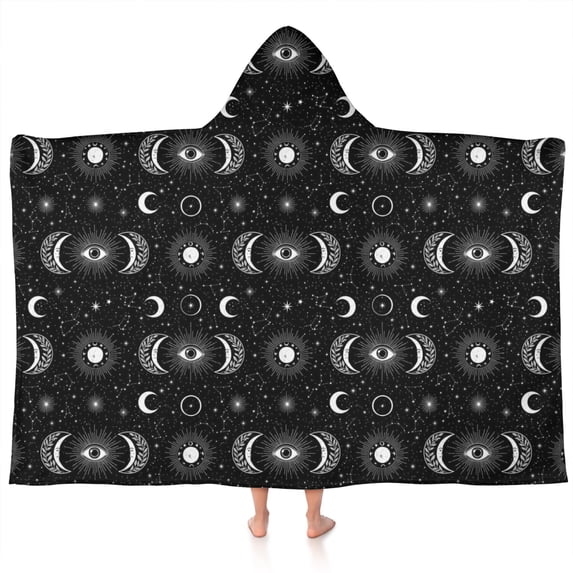 Black Moon Eye Pattern Hooded Bath Towel,60"x35" for Ages 3 To 12 Kids, Quick Dry Lightweight Soft Microfiber Hood Beach Towel Cover Up for Kids