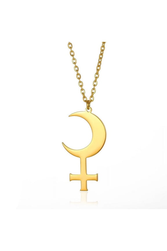 Black Moon Lilith Symbol Necklace Crescent Moon with Cross Jewelry Astrology Necklace Pagan Necklace Mythology jewelry Witchcraft Gift Pagan Sigil of Lilith Gift (Black Moon ne)