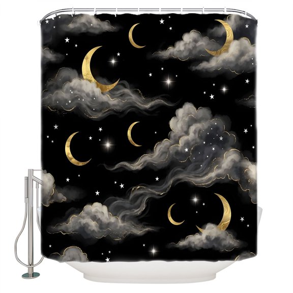 Black Moon Night Bathroom Shower Curtains with 12 Hooks Polyester Waterproof Shower Curtain for Stalls and Bathtubs Starry Evening Decorative Bathroom Privacy Curtain 48x72 Inches