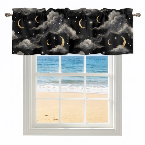 Black Moon Night Kitchen Valances for Windows 42x12 Inch Kitchen Curtains Valances Rod Pocket Starry Evening Bathroom Window Valances for Window Treatment Decor