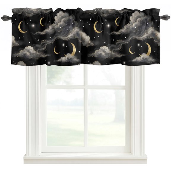 Black Moon Night Valances for Windows Farmhouse Kitchen Curtains Valances Rod Pocket Valance Curtains for Kitchen Windows Starry Evening Window Valances for Bathroom Bedroom 42"x12"
