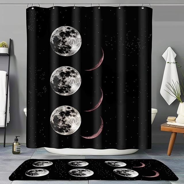 Black Moon Phases Bathroom Set Shower Curtain & Combo Modern Design ...