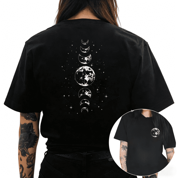 Black Moon Phases Celestial Mystical Graphic Tees Print Tshirt Shirts Astrology Night Sky Tops S-5XL