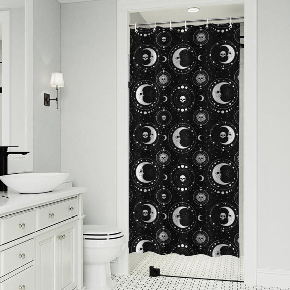 Black Moon Skull Pattern Shower Curtain 36"x72" ,Bathroom Decorative Shower Curtains Set with 12 Hooks,Modern Waterproof Washable Shower Curtain