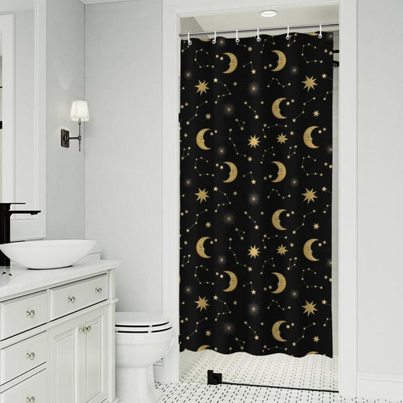 Black Moon Star Constellation Pattern Shower Curtain 36"x72" ,Bathroom Decorative Shower Curtains Set with 12 Hooks,Modern Waterproof Washable Shower Curtain