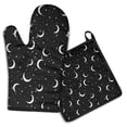 thumbnail image 1 of Black Moon Star Pattern Kitchen Oven Mitt and Pot Holder Sets 2 Pcs for Baking, Cooking and Grilling, Heat Resistant Up To 392 °F, 1 of 7