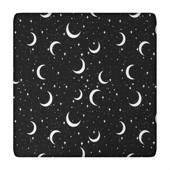 Black Moon Star Pattern Square Fitted Tablecloth with Elastic Edge,Square Table Cover,Washable Elastic Table Cover for Home Kitchen Party Decor 34"x34"