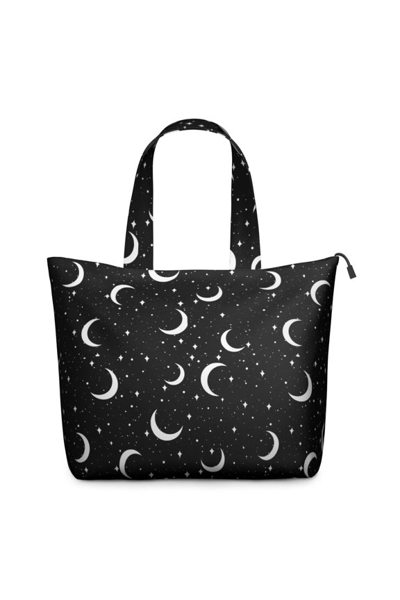 Black Moon Star Pattern Travel Tote Bags for Women Carry On,Large Weekender Bags for Women Travel,Multi Functional Duffle Bag for Work,Shopping,Sports
