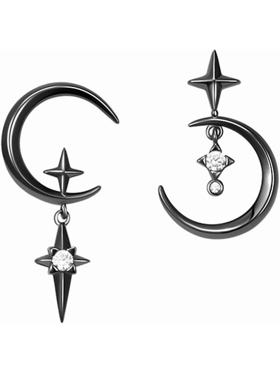 Black Moon Star Stud Drop Dangle Earrings for Women,Asymmetric Eclipse Punk Gothic Earrings for Women Star Statement Earrings Accessories