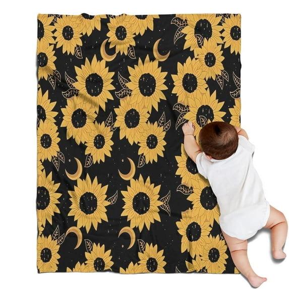 Black Moon Sunflower Pattern Blanket,Comfortable Soft Flannel Throw Blanket,All Season,Warm Lightweight Blankets for Sofa Bed Couch Living Room Chair,30"x40"