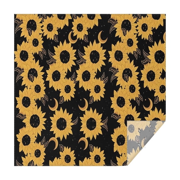 Black Moon Sunflower Pattern Square Tablecloth,Waterproof Square Table Cover,Wipeable Spillproof Washable Table Cover for Home Kitchen Party Decor 60"x60"(152x152cm)