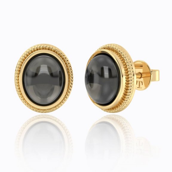 Black Moonstone Oval Stud Earrings | 14K Gold Plated Vintage-Inspired Jewelry | Protective Gemstone Studs for Women | Dainty Gemstone Earrings
