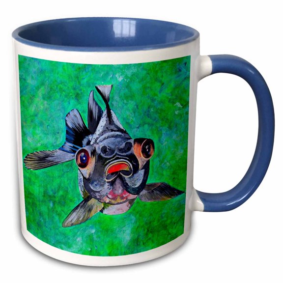 3drose, Black Moor Goldfish - Black Moor Goldfish, Telescope Goldfish, Goldfish, Dragon Eye Goldfish, 11oz Two-tone Blue Mug