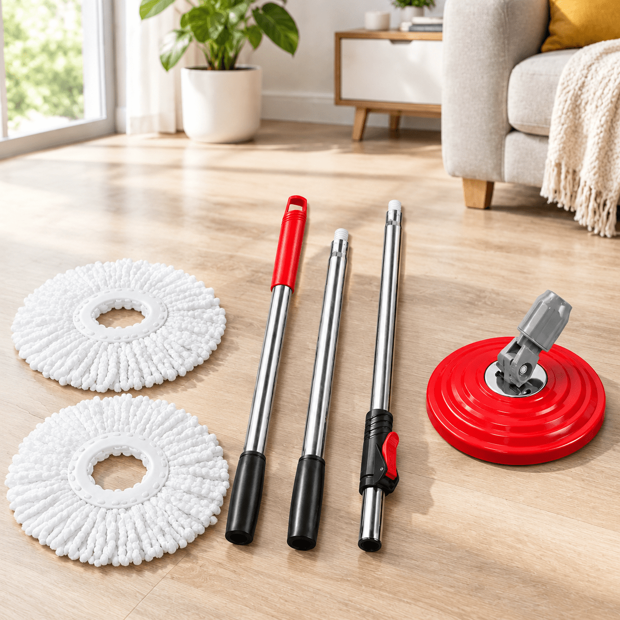 Meat Mop Black Mop & Refills Set Extendable Handle with Microfiber Heads ...