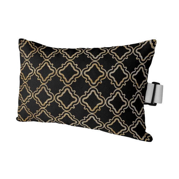 Black Moroccan Outdoor Pillows for Chaise Lounge Chair Waterproof Lumbar Pillows with Insert&Adjustable Elastic Strap Beach Headrest Pillow Geometric Abstract Art Modern Pillow for Patio Pool 11"x16"