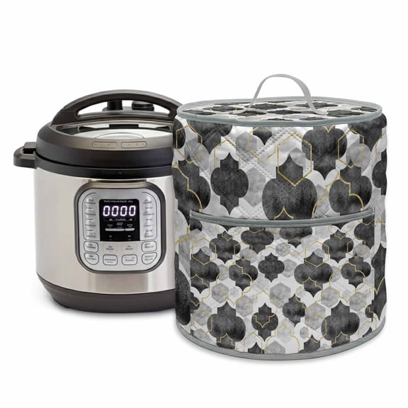 Black Moroccan Rice Cooker Cover 8 Quart Abstract Gradient Gold Black Geometric Pressure Cooker Cover Appliance Protector Dust Case with Pocket and Handle for Kitchen