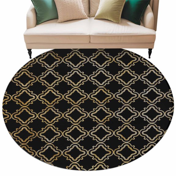 Black Moroccan Round Rug 5ft Washable Circle Kitchen Rugs Non Slip Geometric Abstract Art Modern Large Area Rug Indoor Floor Carpet for Bedroom Living Room Home Office Dining Room Nursery