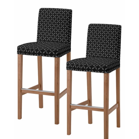 Black Morocco Bar Stool Covers Set of 2, Geometric Leaf Diamond Lattice Abstract Stretch Washable Bar Chair Covers with Backs, Removable Pub Counter Height Chair Cover for Kitchen Dining Room Cafe