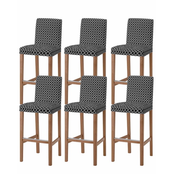Black Morocco Bar Stool Covers Set of 6, Abstract Modern Geometric Textured Stretch Washable Bar Chair Covers with Backs, Removable Pub Counter Height Chair Cover for Kitchen Dining Room Cafe