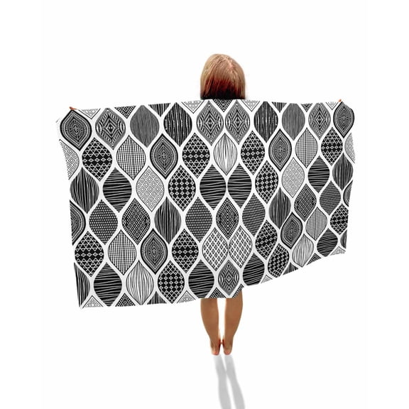 Black Morocco Beach Towels Oversized Super Absorbent, Retro Geometric Grey Ethnic Tribal Art Lightweight Bath Towel Quick Dry Sets For Bathroom/Pool/Rv Camping/Beach Play/Gym Room/Picnic 23"x47"