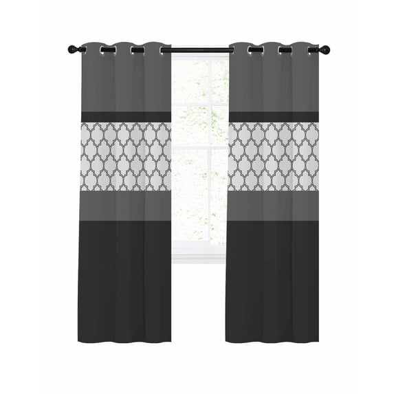 Black Morocco Blackout Curtains, Light Blocking Print Window Curtains, Grey Striped Middle Century Patterned Thermal Insulated Window Drapes for Living Room Kitchen Cafe 2 Panels, 55"W x 39"L