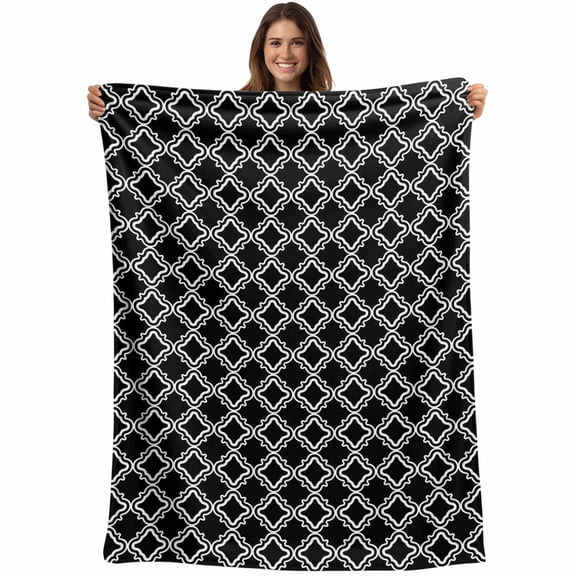 Black Morocco Blanket Soft Cozy Warm Twin Blanket for Bed, Plush Fuzzy Flannel Fleece Blankets for Sofa, Abstract Modern Geometric Textured Throw Blankets for Couch, Lightweight Gifts, 60"x80"