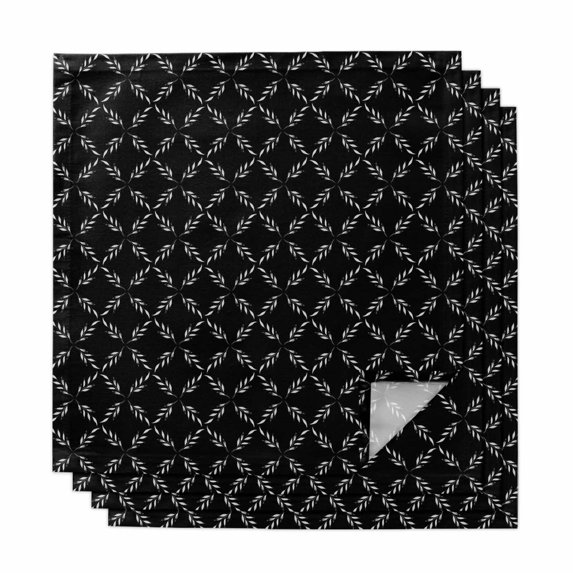 Black Morocco Cloth Napkins, Geometric Leaf Diamond Lattice Abstract Washable and Reusable Dinner Napkins Set of 4, Table Napkin for Kitchen Party Birthday Wedding Hotel Housewarming 20"x20"