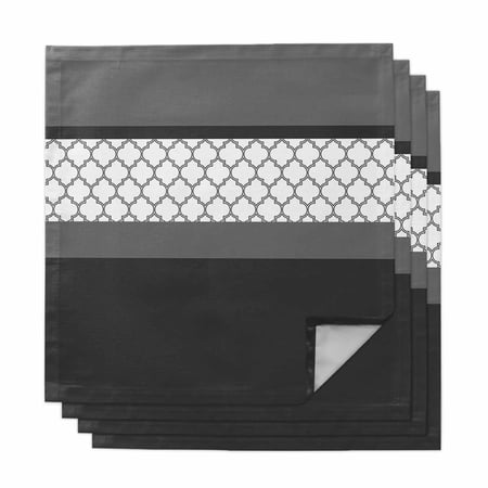 Black Morocco Cloth Napkins, Grey Striped Middle Century Patterned Washable and Reusable Dinner Napkins Set of 4, Table Napkin for Kitchen Party Birthday Wedding Hotel Housewarming 20"x20"