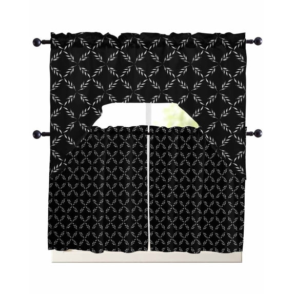 Black Morocco Kitchen Curtains Set for Windows 3 Piece Cafe Curtains 36 ...