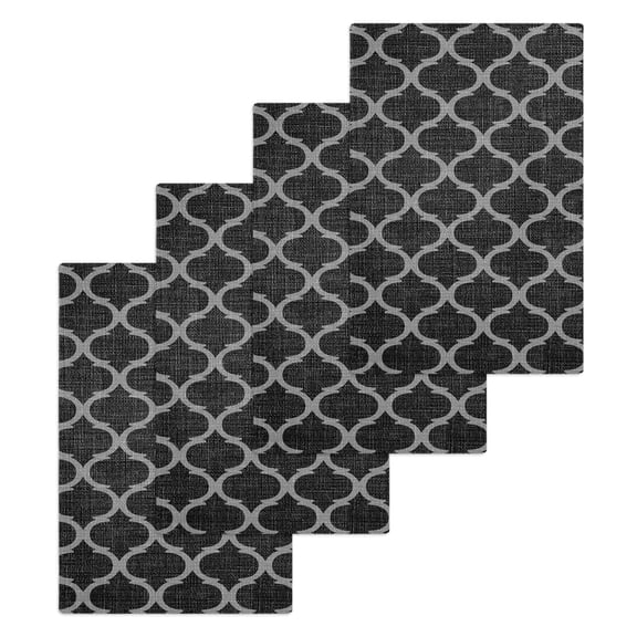 Black Morocco Kitchen Dish Towels for Drying Dishes Set of 4, Boho Vintage Quatrefoil Geometric Plaid Waffle Weave Microfiber Hand Tea Bathroom Towels Quick Dry & Absorbent Towel 15.7x23.6