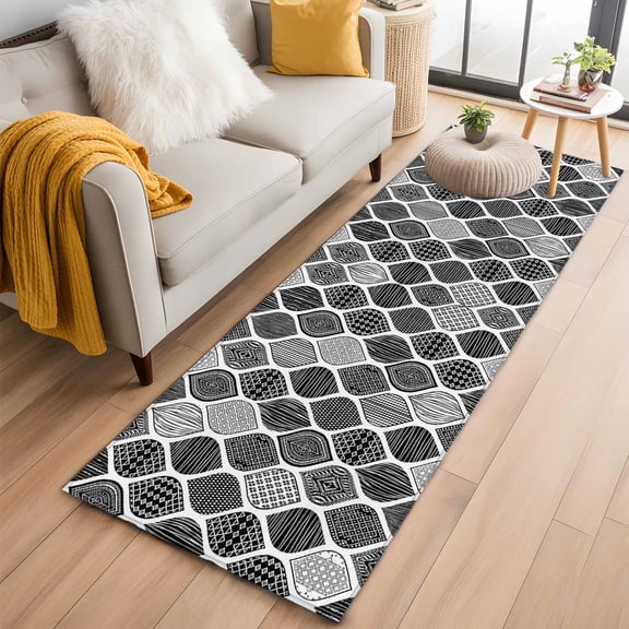 Black Morocco Kitchen Runner Rug 2x6 Washable Runners for Hallway Non Slip Retro Geometric Grey Ethnic Tribal Art Large Area Rug Indoor Floor Carpet for Bathroom Laundry Entryway Bedroom Living Room