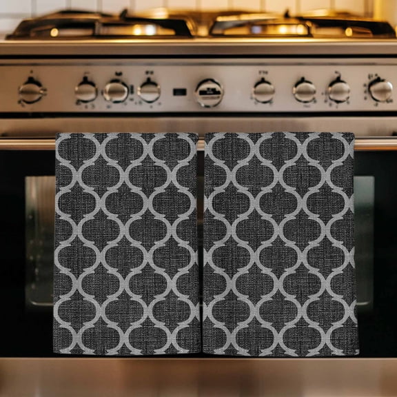 Black Morocco Kitchen Towels Set of 1, Boho Vintage Quatrefoil Geometric Plaid Absorbent Dish Towels for Kitchen, Microfiber Hand Towel, Quick Drying Tea Towel for Cleaning Decorative Dishcloths