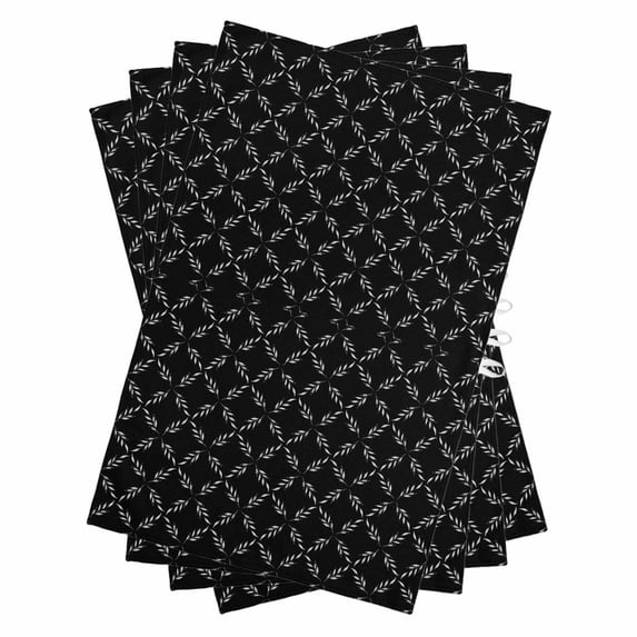 Black Morocco Kitchen Towels Set of 4, Water Absorbent Dish Towel, Geometric Leaf Diamond Lattice Abstract Decorative Hand Towels - Quick Drying Cloth for Cooking Baking, 18x28 Inch