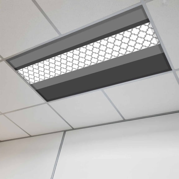 Black Morocco Magnetic Fluorescent Light Covers for Ceiling Lights 2x4Ft, Grey Striped Middle Century Patterned Office Classroom Kitchen Drop Ceiling Light Covers Lighting Filters Shade Panel 1 Pack