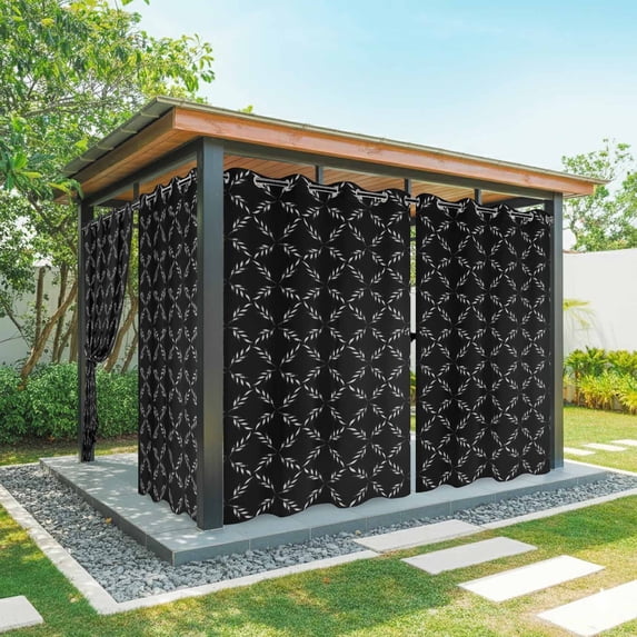 Black Morocco Outdoor Curtains for Patio Waterproof,Windproof Privacy Curtains with Weighted Bottom,Geometric Leaf Diamond Lattice Abstract Outside Drapes for Picnic Garage Yard 54"x108" 1 Panel