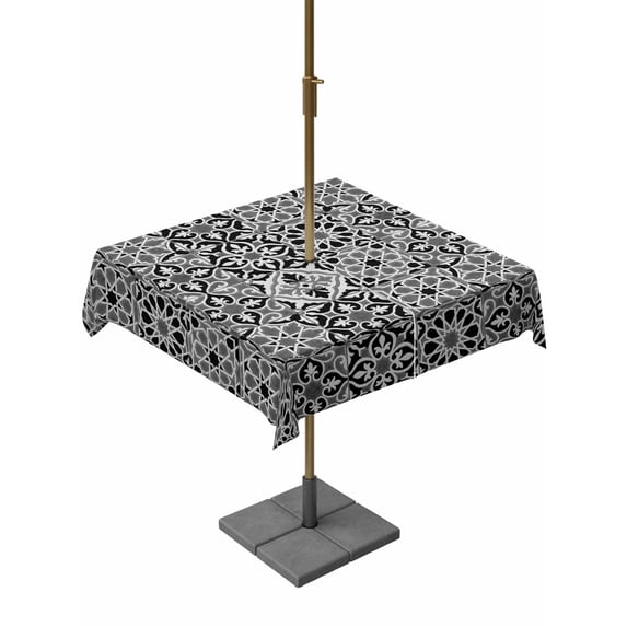 Black Morocco Outdoor Tablecloth - 60x60 Inch Square Dining Table Cover, Traditional Tribal Abstract Geometric Art Waterproof Outdoor Table Cloth with Umbrella Hole & Zipper for Picnic/Patio/Party