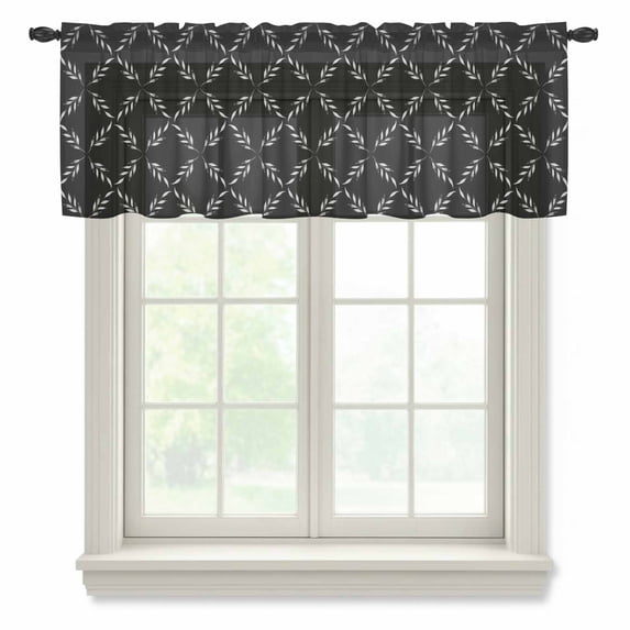 Black Morocco Sheer Curtains Valances for Windows Geometric Leaf Diamond Lattice Abstract Chiffon Kitchen Valances for Cafe, Voile Window Treatments Curtains for Living Room Bedroom, 42"x18"