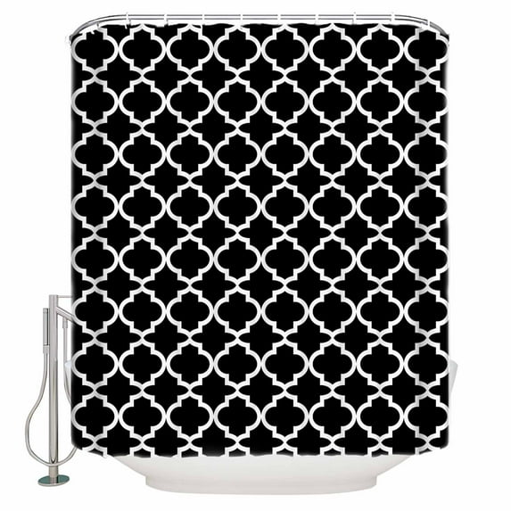 Black Morocco Shower Curtains for Bathroom Waterproof Fabric Bath Curtains Decor Bath Tub Curtain Boho Modern Minimalist Abstract Geometric Decorative Shower Curtain Sets with 12 Hooks, 72x72 Inch